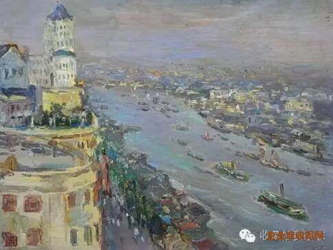 《珠江两岸》  油彩板本 36x46cm 1959年