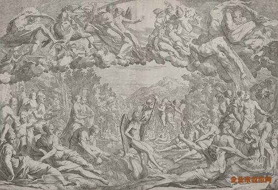《春》彼得·特斯塔，整幅画水平上分为天界和人间