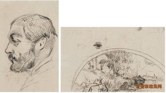 ▲  高更双面纸本素描《保罗·帕罗尼尼肖像》